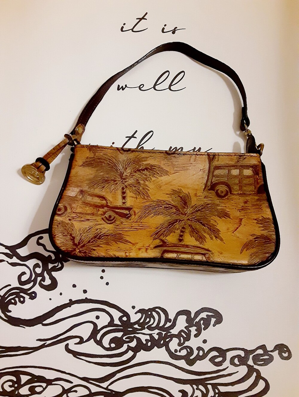 Brahmin Emma Chocolate Brown Copa Cabana Woody Car Leather Handbag Tote Purse
